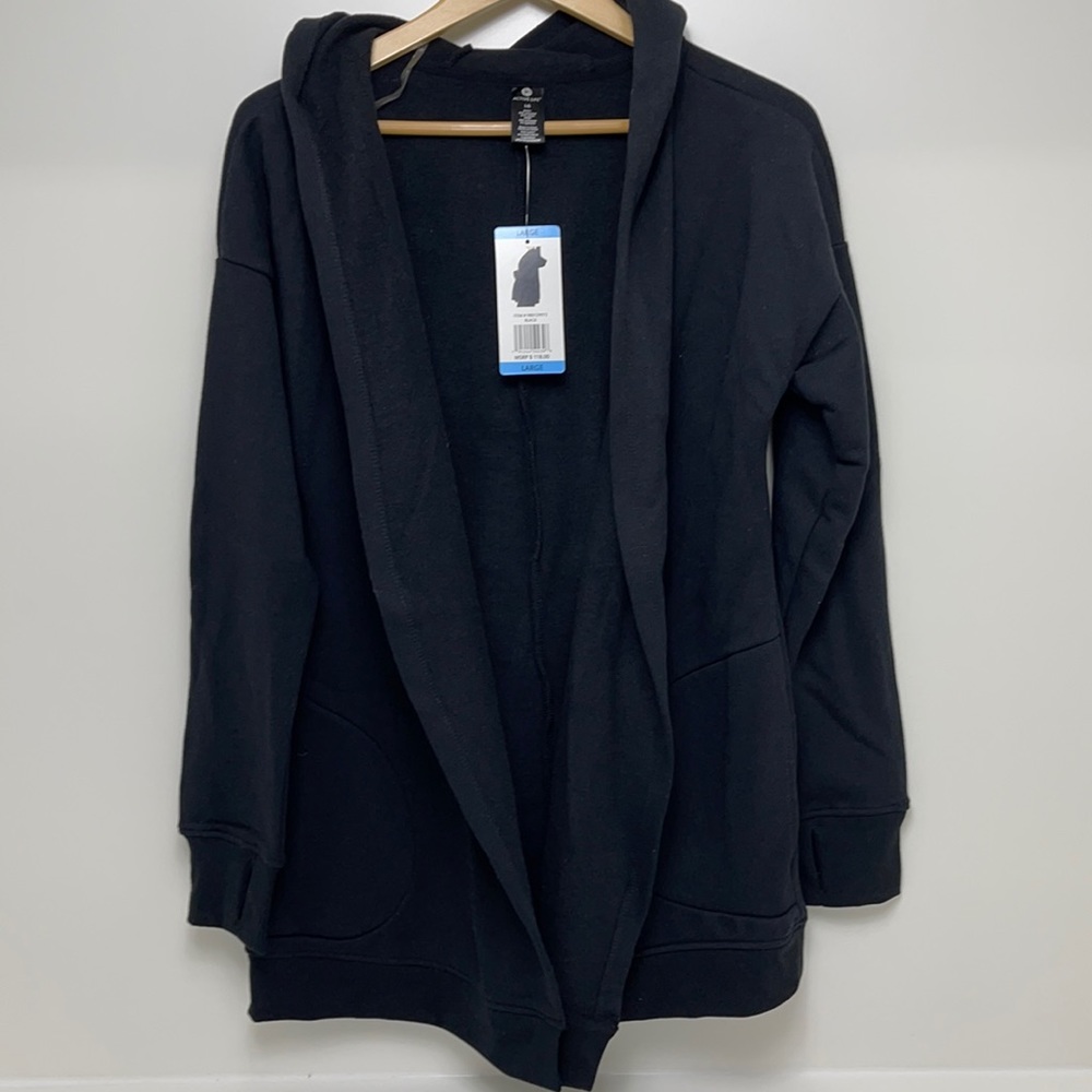 NWT Active Life open front hooded sweatshirt pockets black